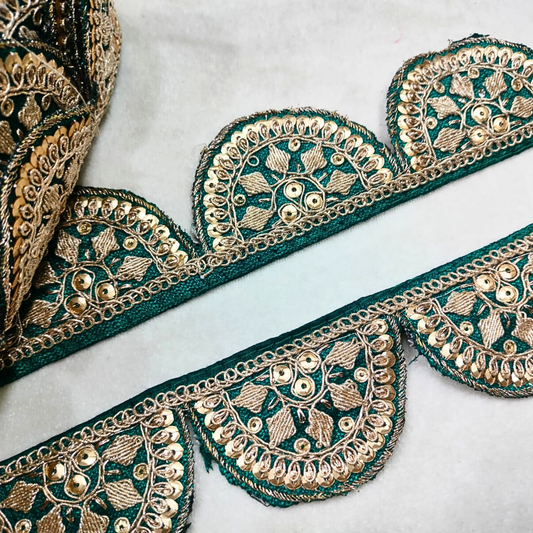 Green Fancy Zardozi Scalloped Trim