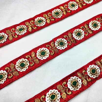 Stunning Red Floral Sequin Trim