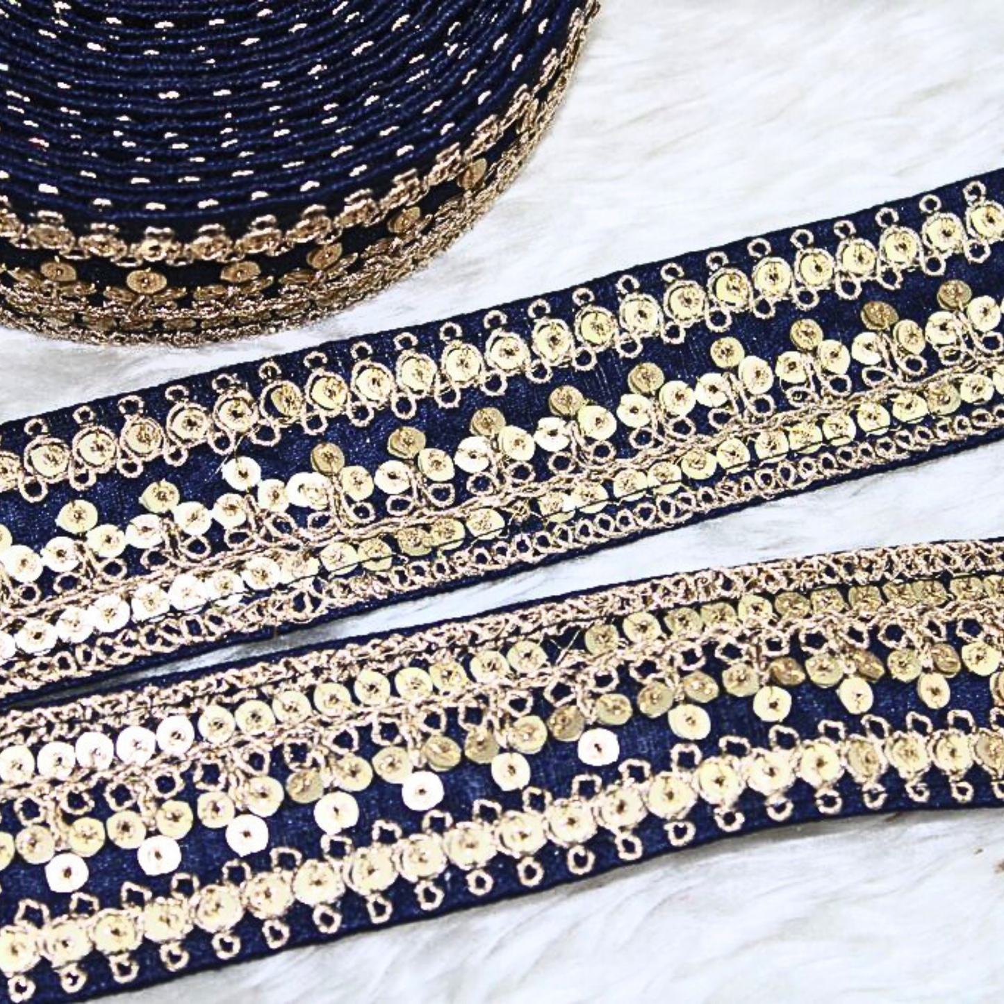 Navy Blue Fancy Zari And Sequin Trim