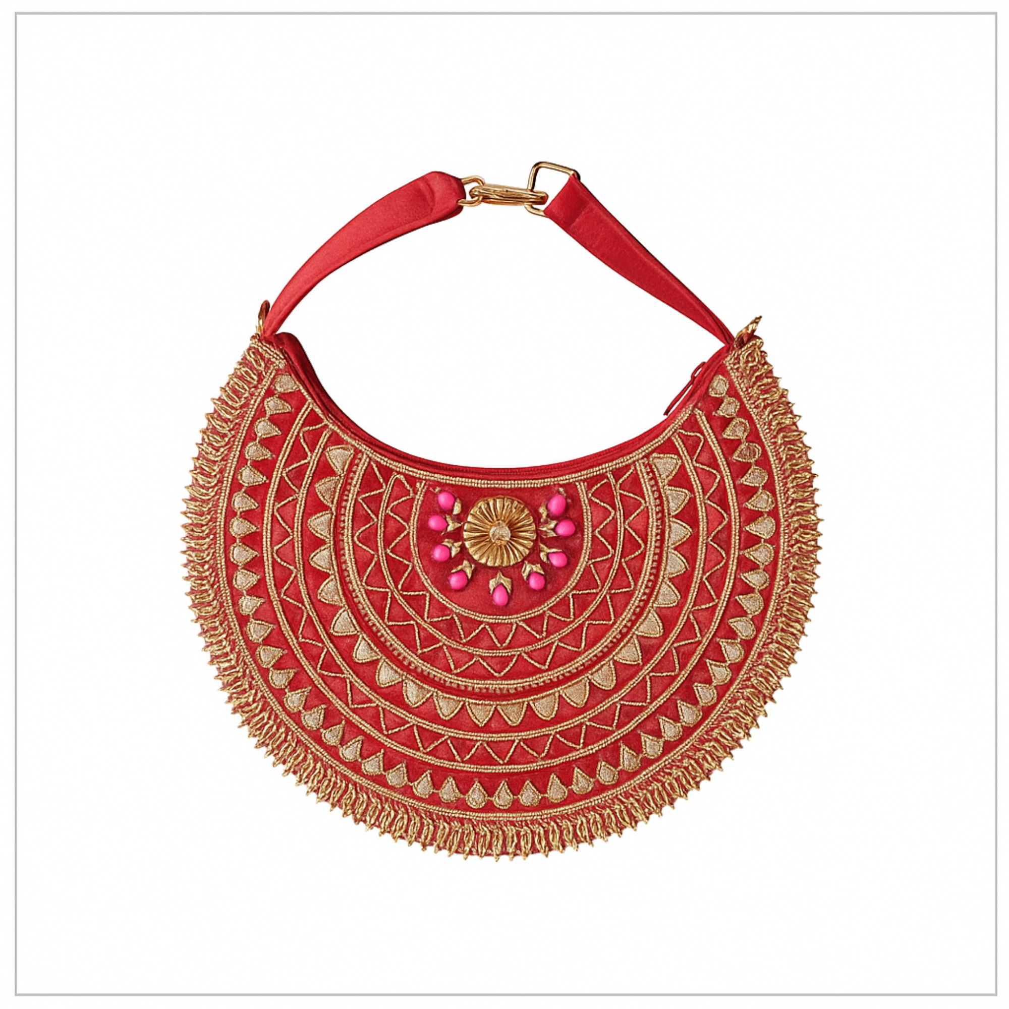 Handcrafted Half-Moon Embroidered Handbag