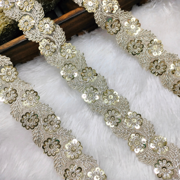 Champagne Gold Floral Vine Embroidered Lace