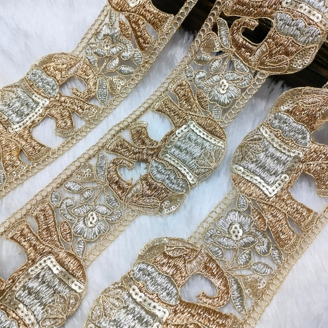 Traditional Elephant Motif Embroidered Lace