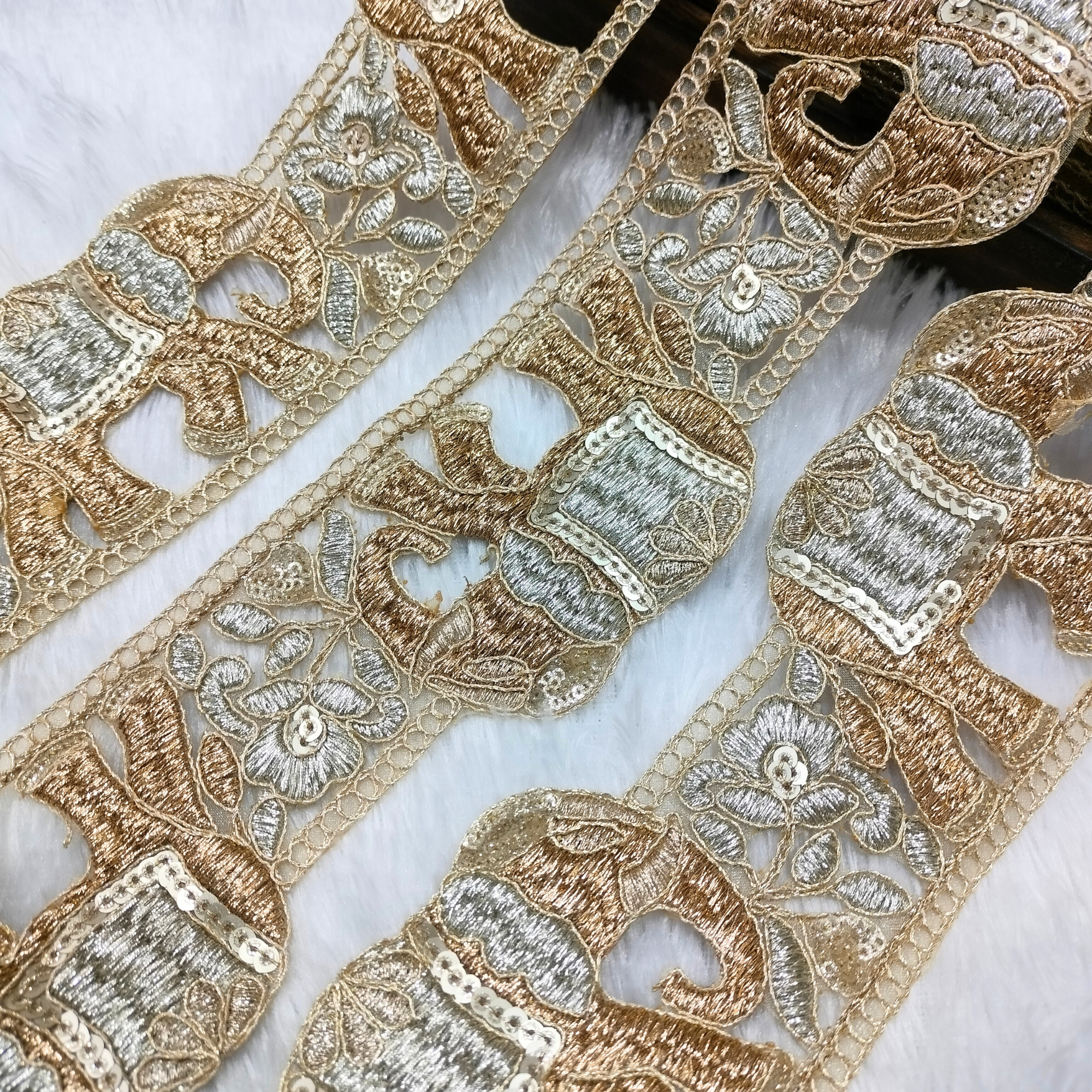 Traditional Elephant Motif Embroidered Lace