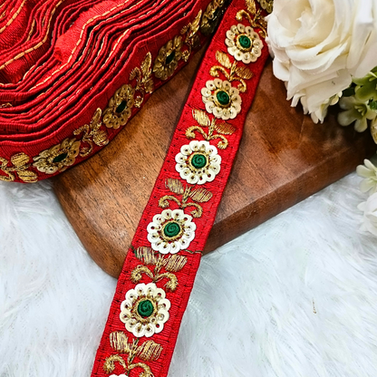 Stunning Red Floral Sequin Trim