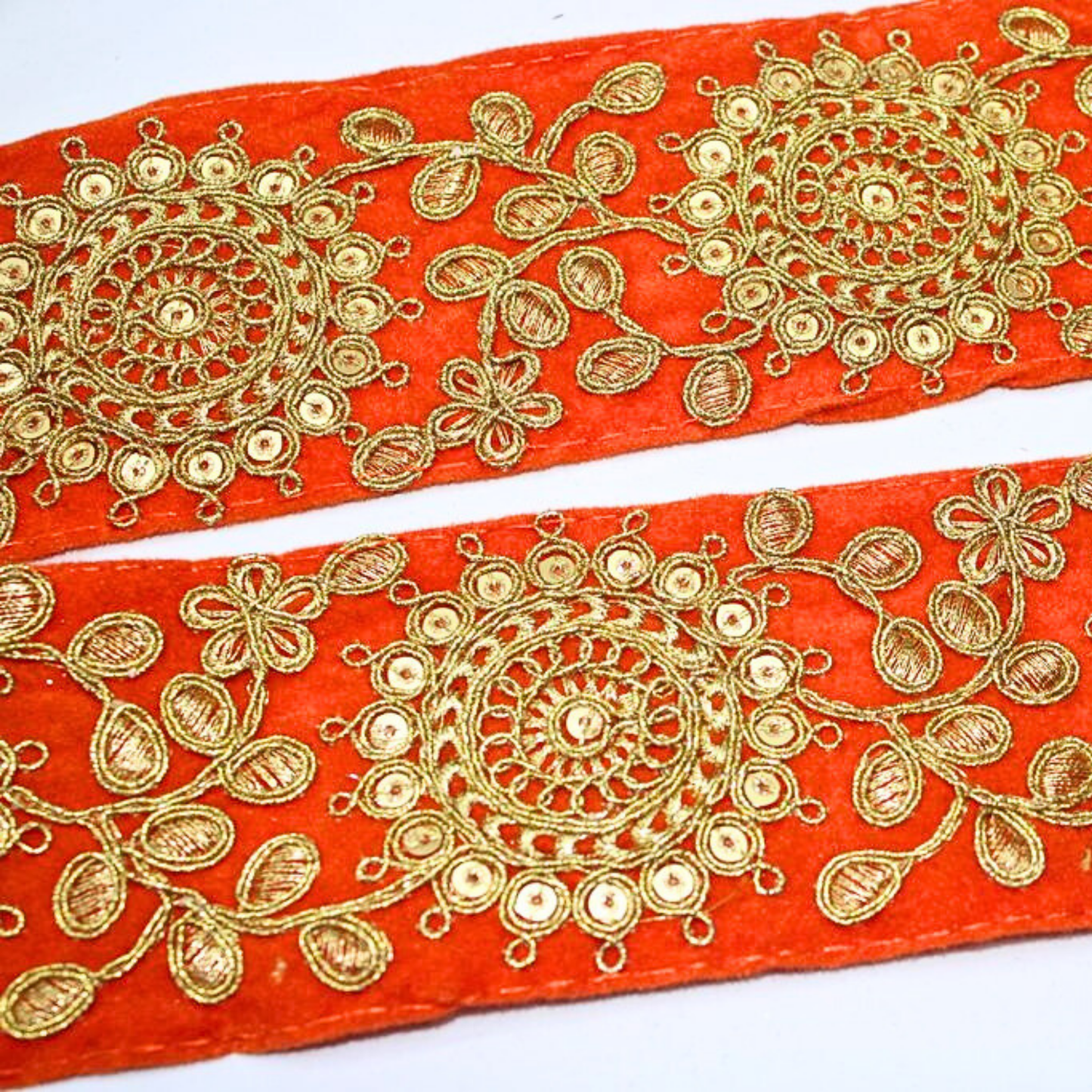 Orange Fancy Sequin Work Trim