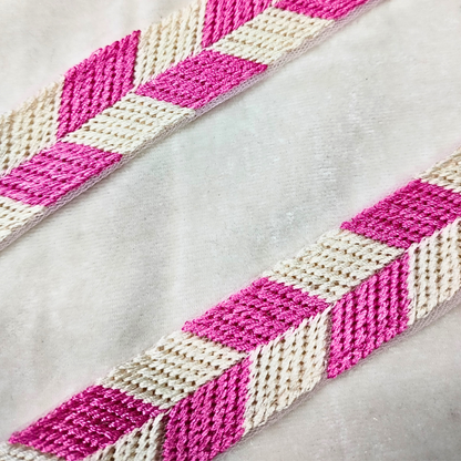 Pink Embellished Threadwork Trim