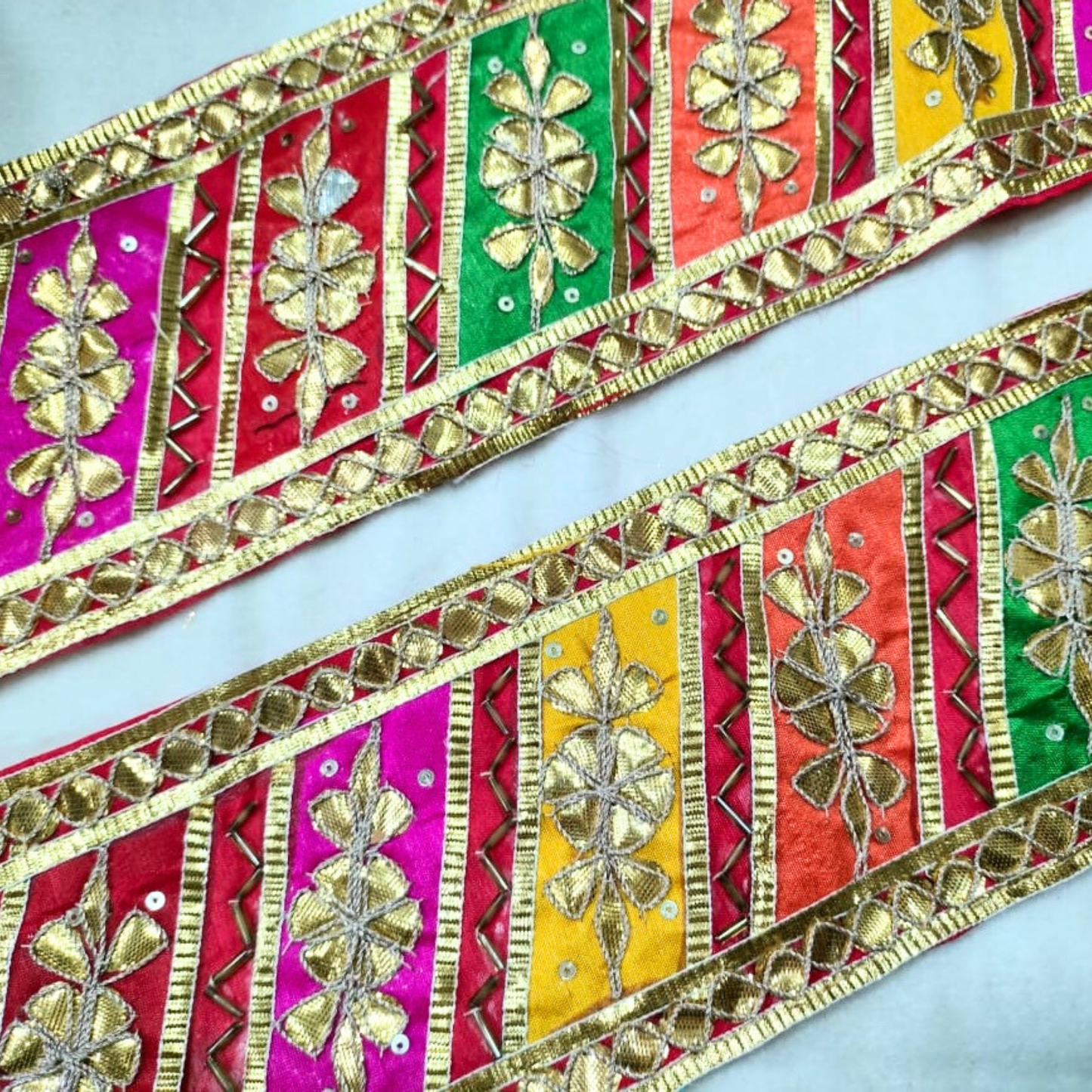 Red Multicolor Handcrafted Gota Trim