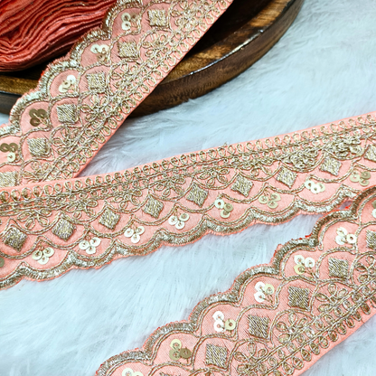 Fancy Peach Zari Embellished Trim