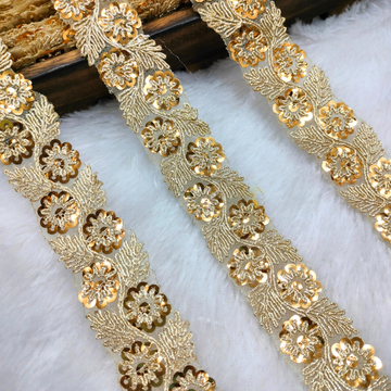 Gold Floral Sequin Embroidered Lace