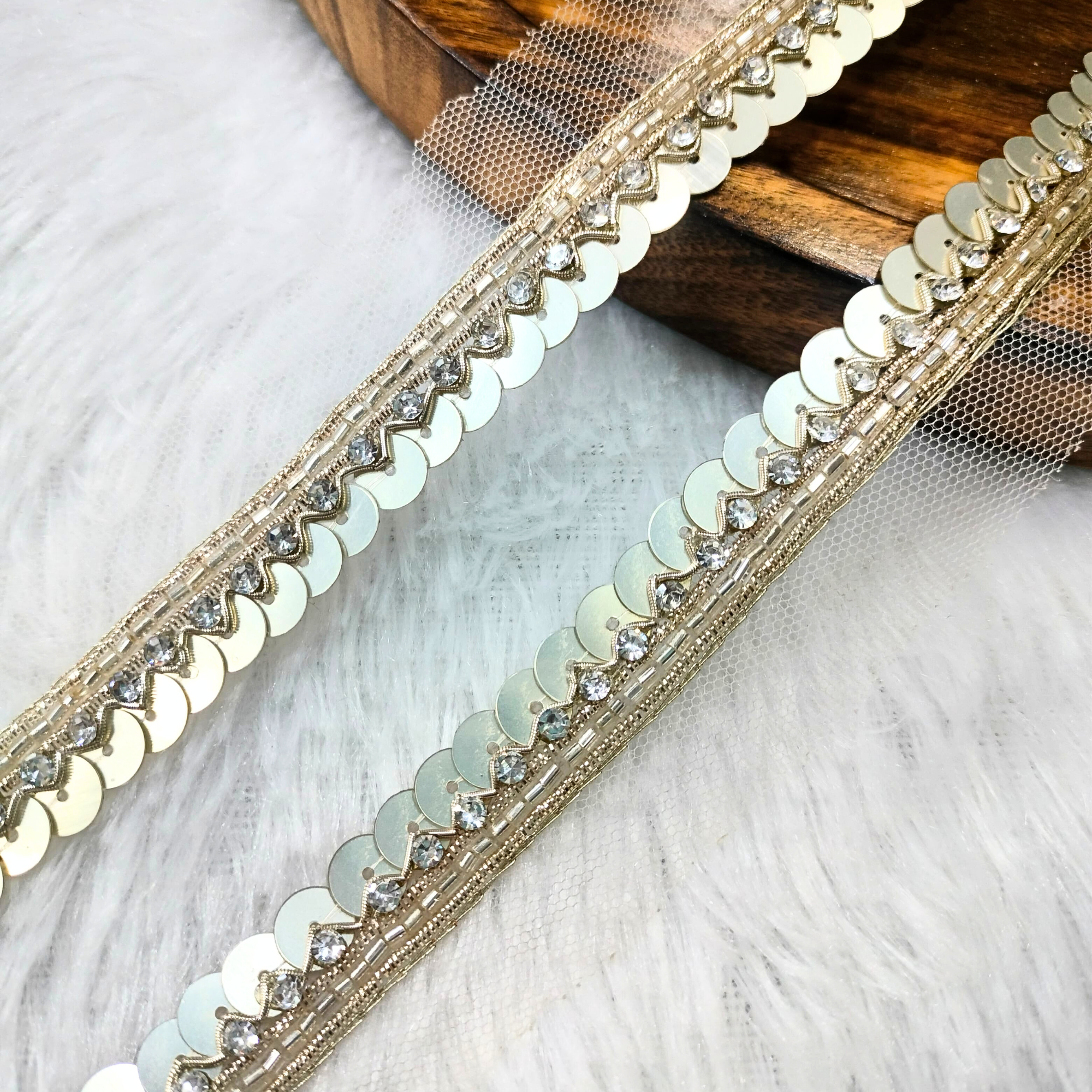 Light Gold Embellished Handwork lace 