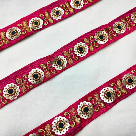 Charming Pink Floral Sequin Trim