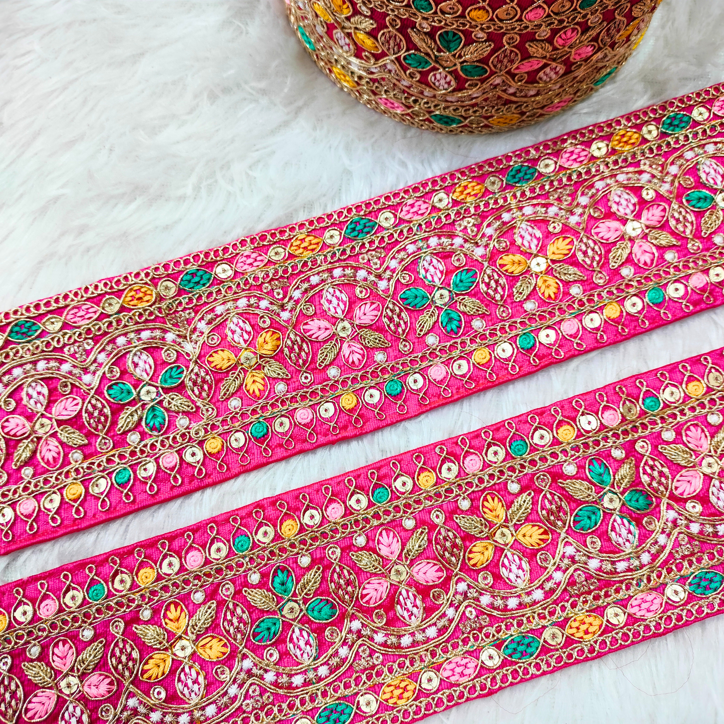 Pink Multicolor Embroidery Trim