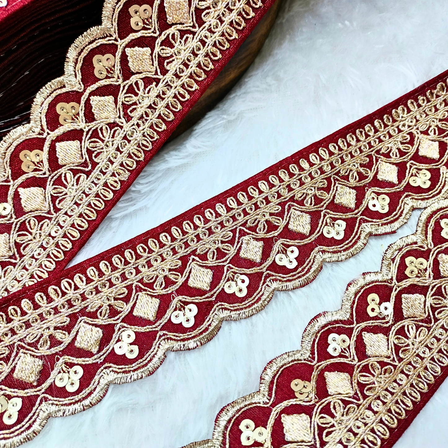 Fancy Maroon Zari Embellished Trim