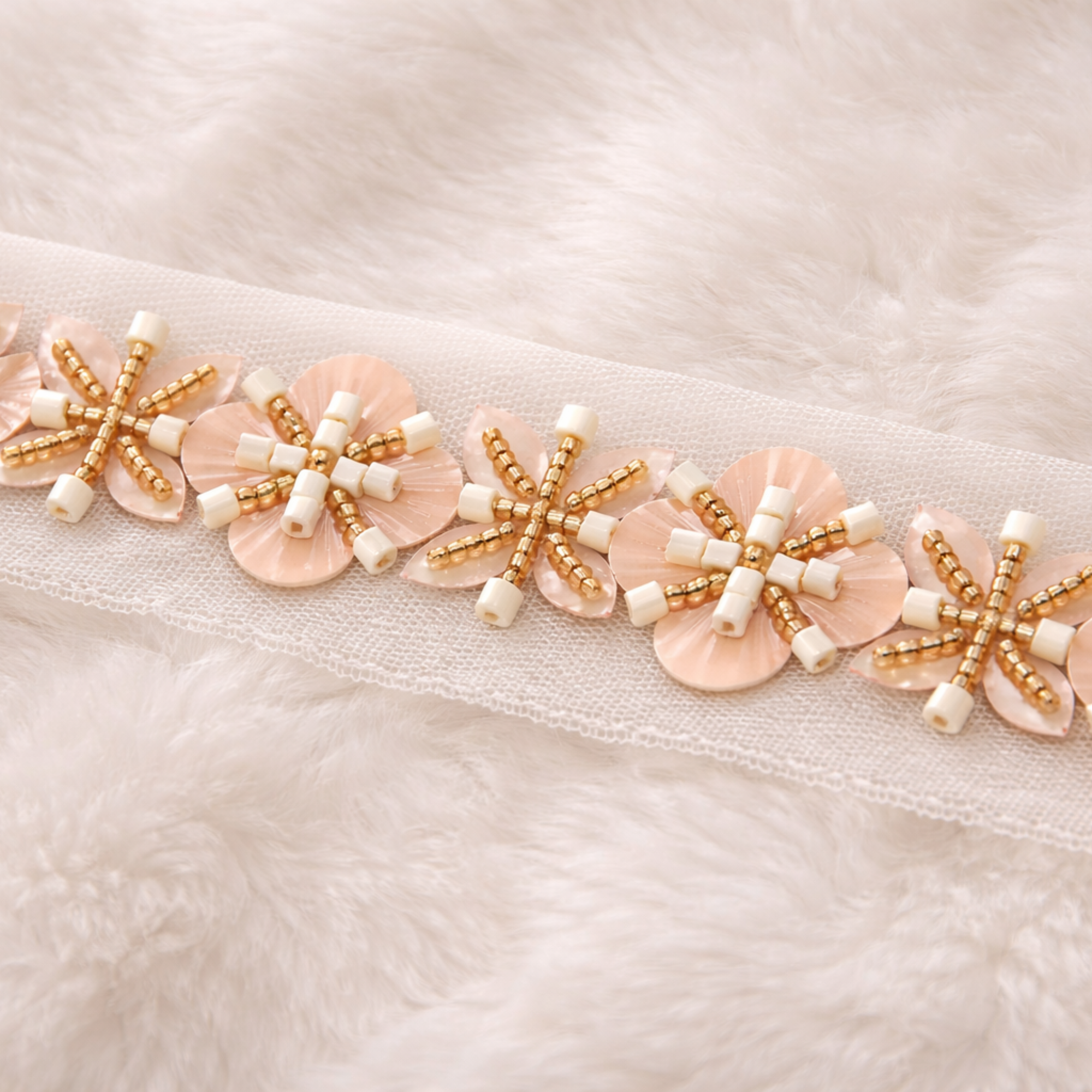 Blush Pink Floral Bead & Tube Lace