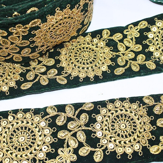 Dark Green Fancy Sequin Work Trim