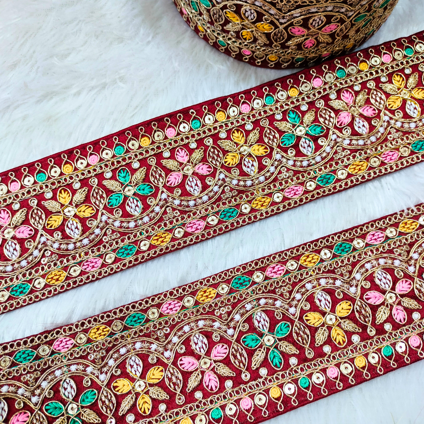 Maroon Multicolor Embroidery Trim