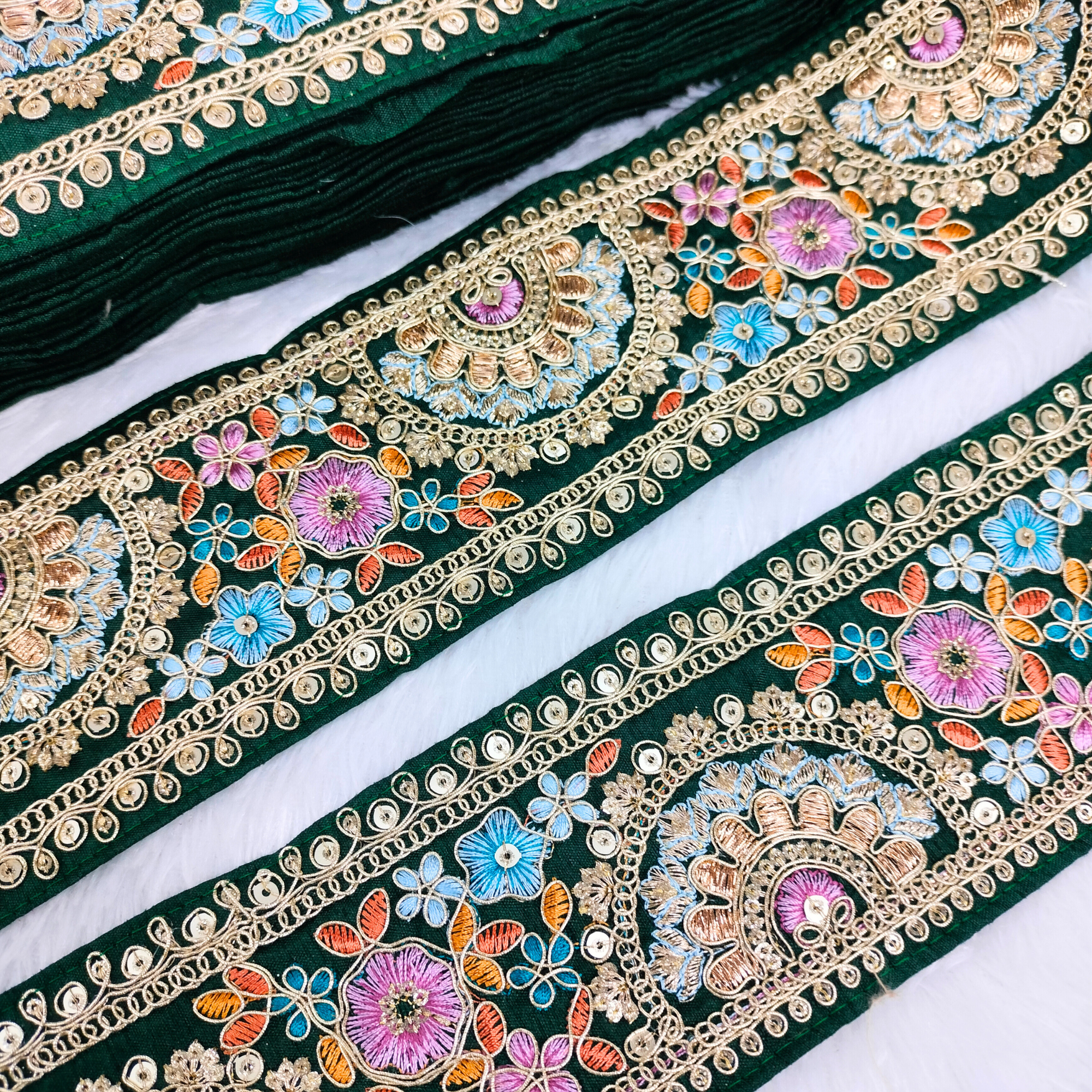 Dark Green Fancy Multicolor Trim