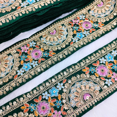 Dark Green Fancy Multicolor Trim