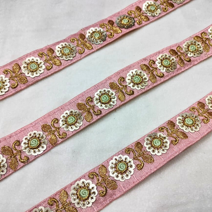 Delicate Light Pink Floral Sequin Trim