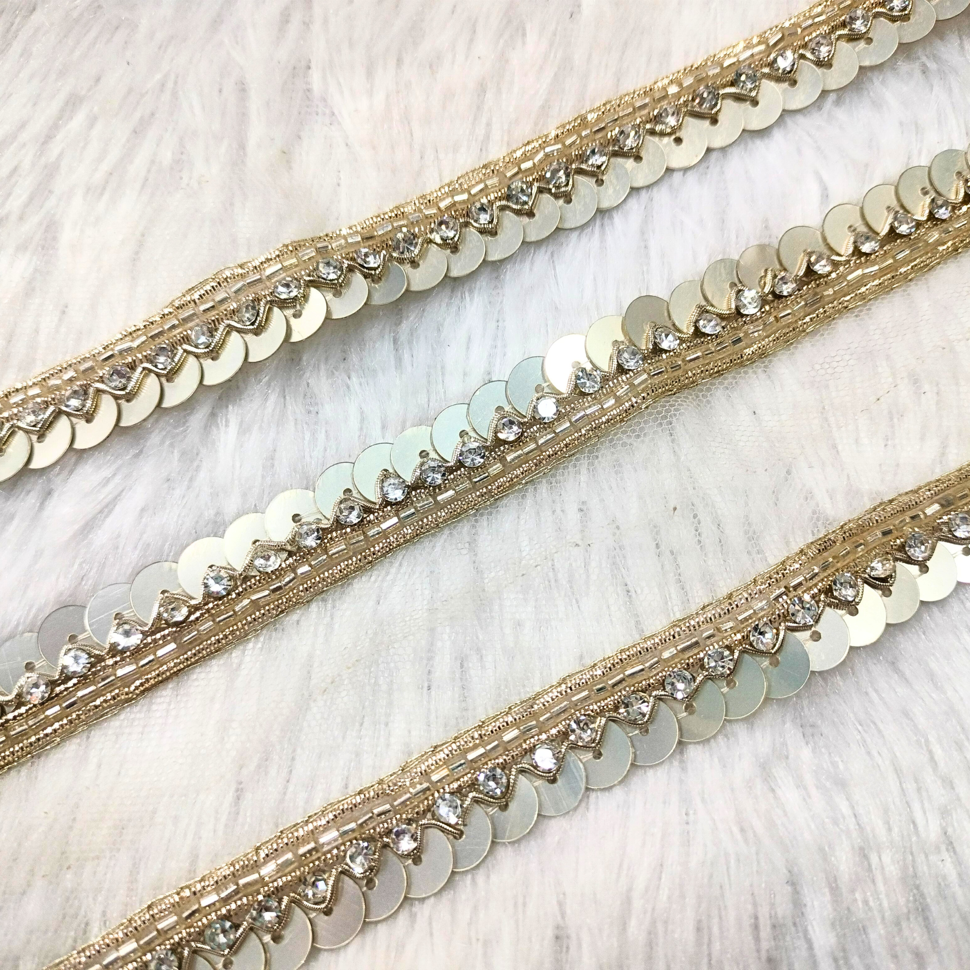 Light Gold Embellished Handwork lace Border