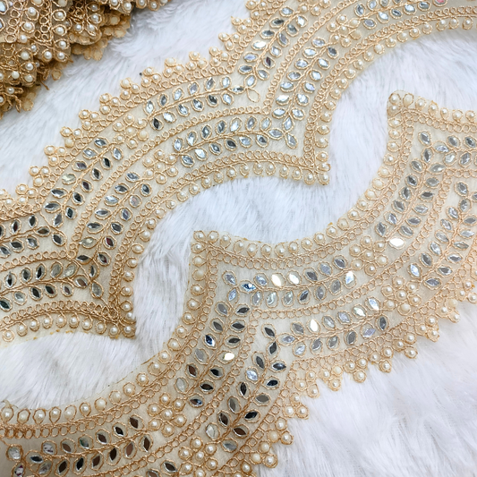 Mate Golden Mirror And Pearl Work Scalloped Trim