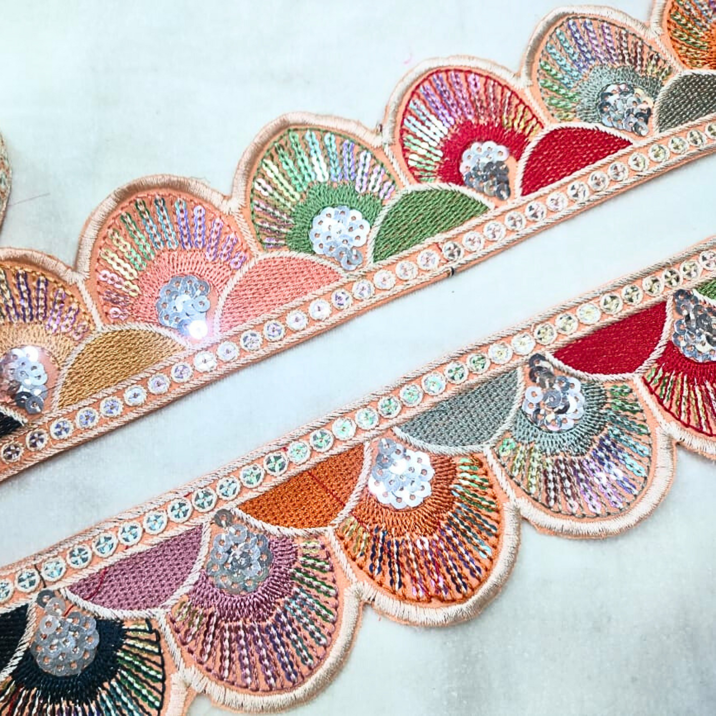 Peach Vibrant Multicolor Sequin Trim