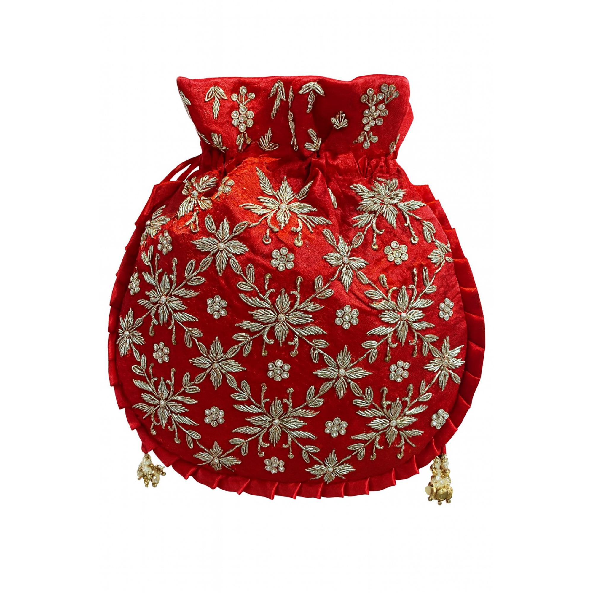 Red Regal Bloom Potli Bag