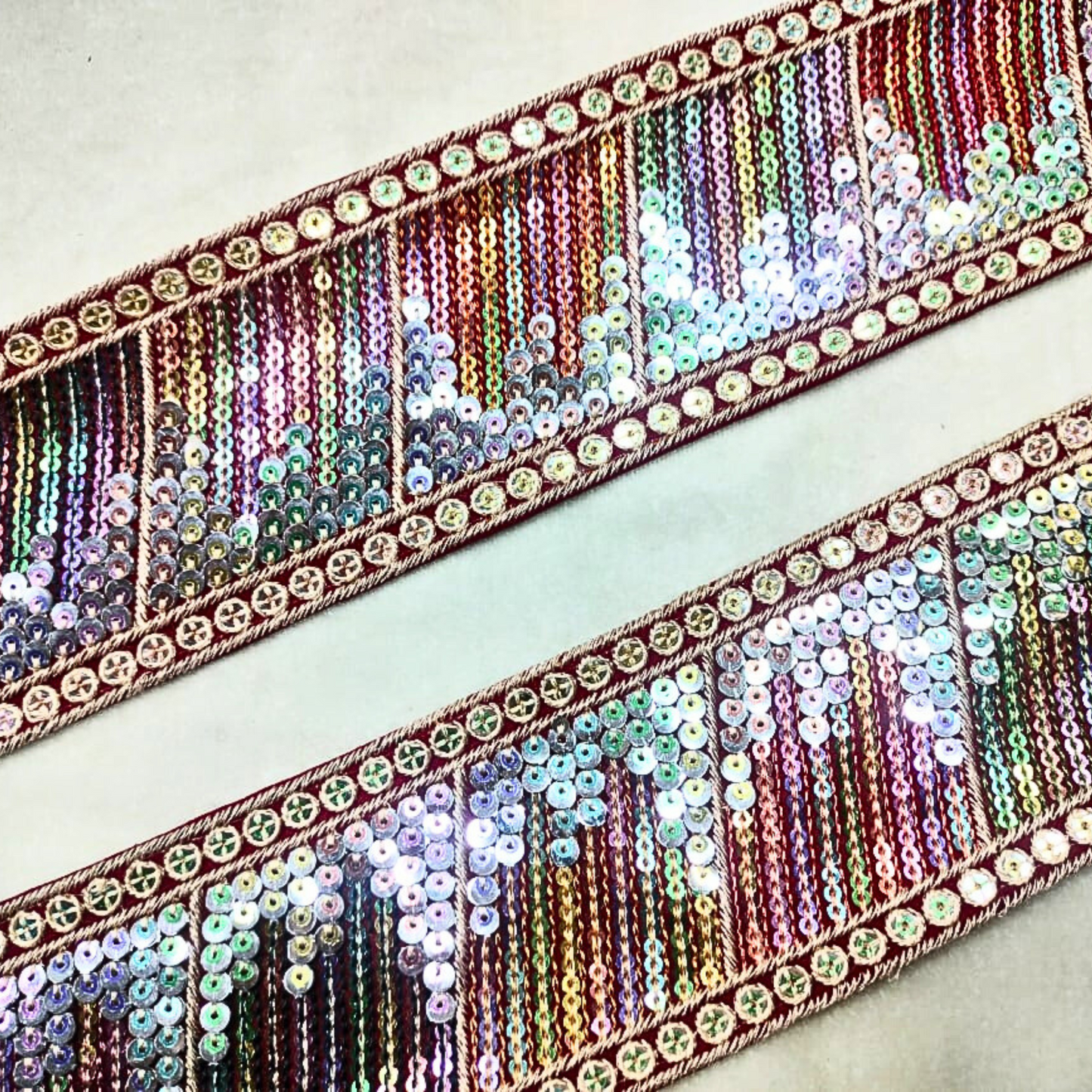 Maroon Multicolor Sequin Trim Lace