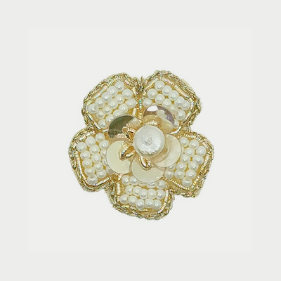 Handcrafted White Pearl Floral Zardosi Patch