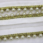 Luxurious Gold Zari and White Pearl Lampi Trim