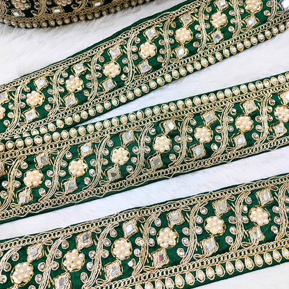 Green Fancy Pearl and Mirror Trim