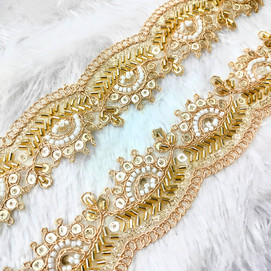 Golden Embellished Cutdana Scalloped Trim