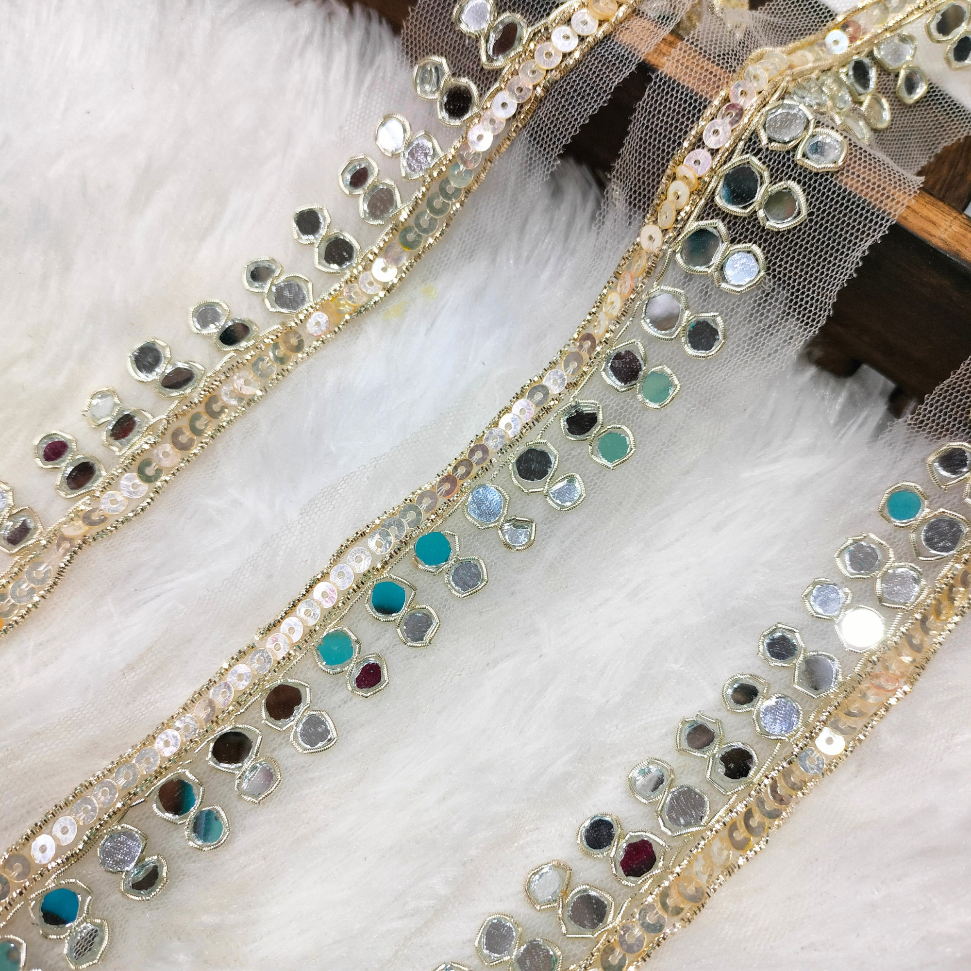 Fancy Mirror Embellished Handwork Trim