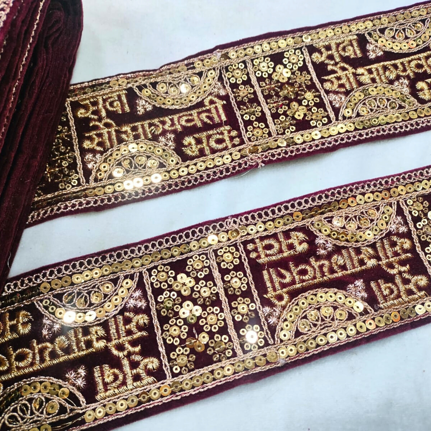 Traditional Maroon Sadasaubhagyavati Bhava Trim