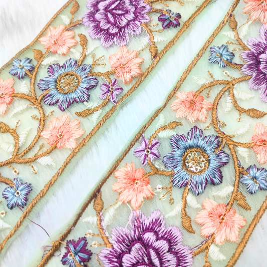 Charming Multicolor Floral Embroidery Trim