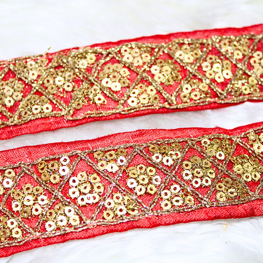 Red Fancy Sequence Work Lace