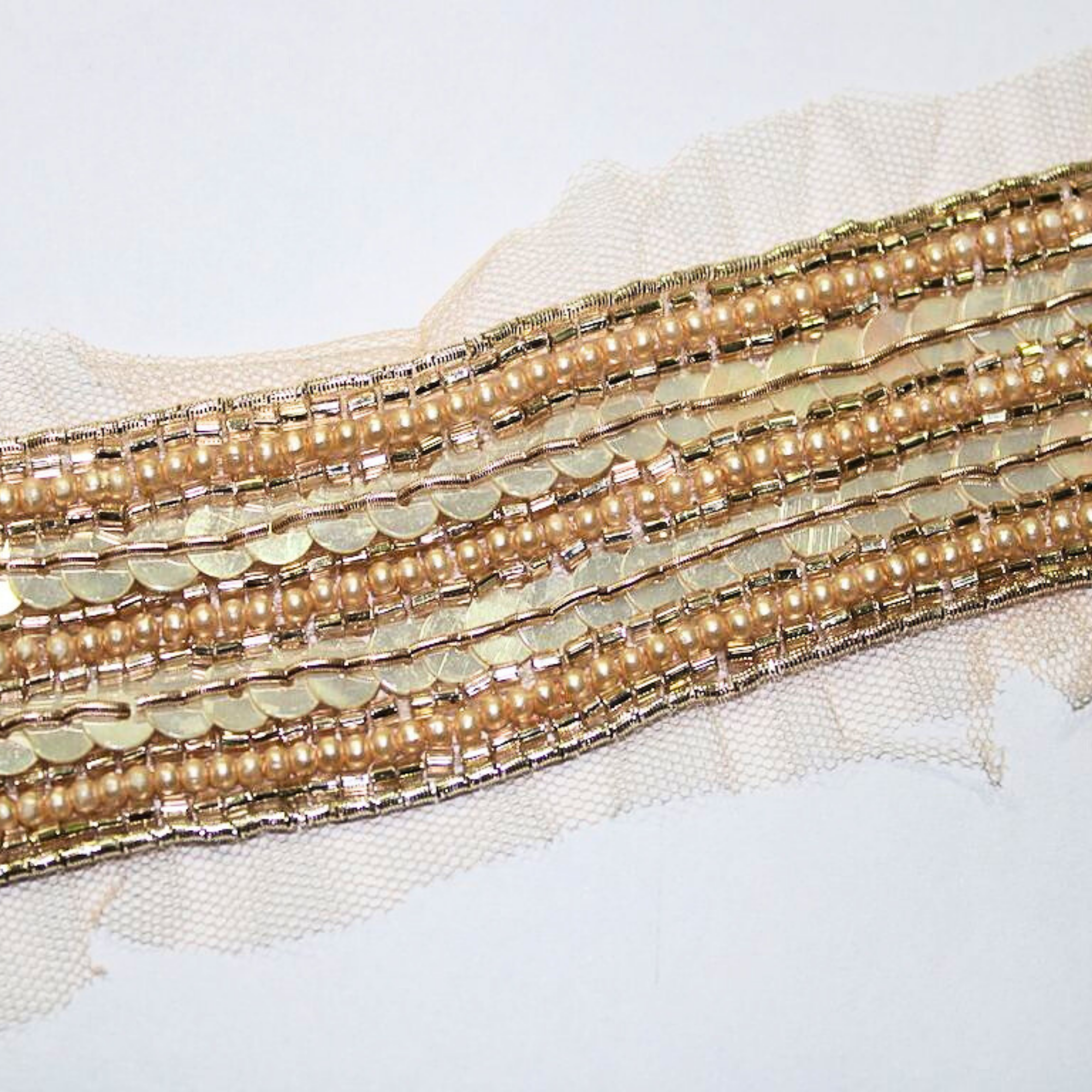 Light Gold Pearl Embellished Handwork Trim