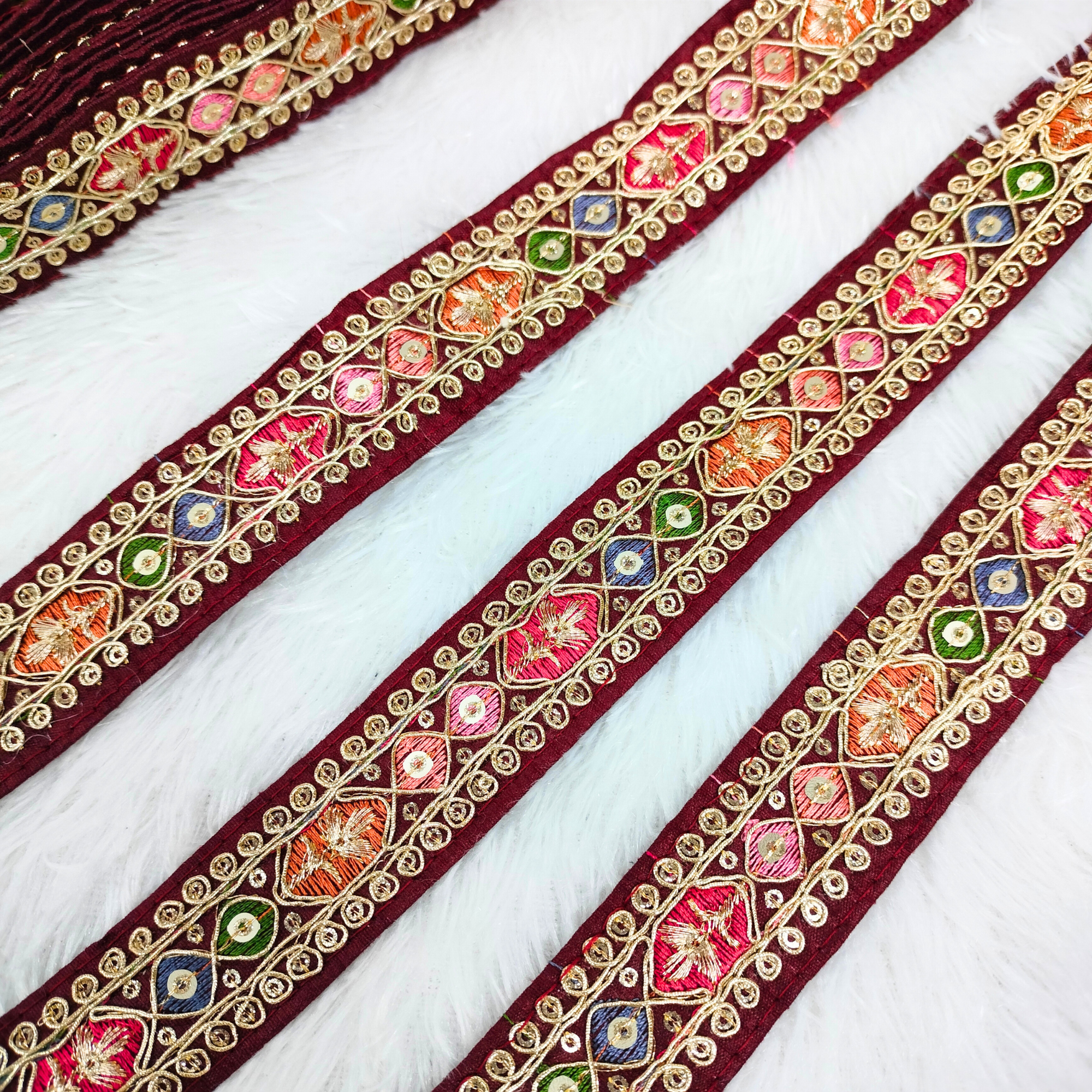 Maroon Fancy Multicolor Trim