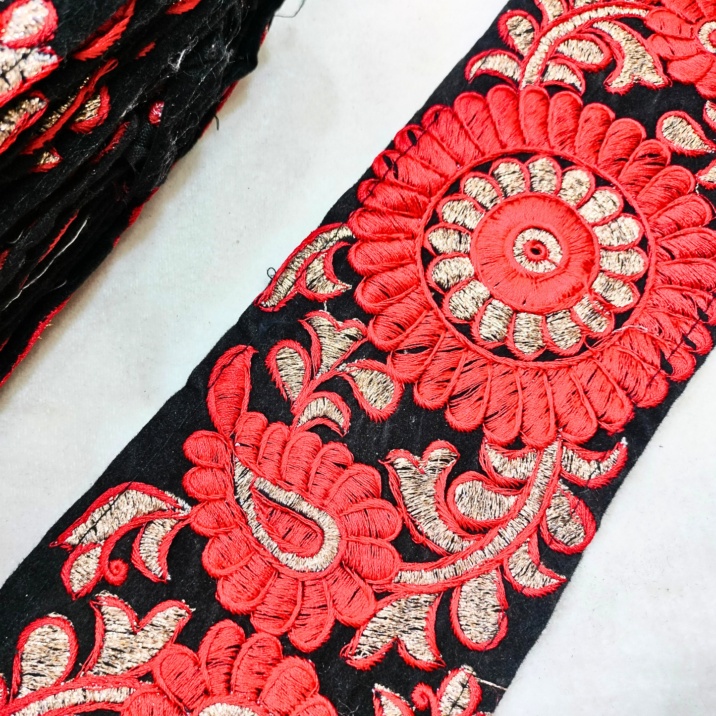 Red  Zari and Thread Work Embroidered Border