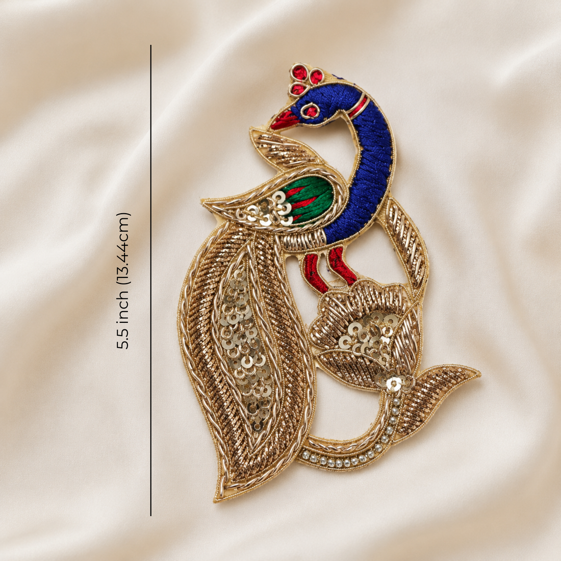 Handcrafted Peacock Motif Embroidered Patch with Sequin Detailing