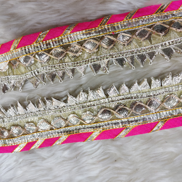 Pink Lehariya Gota Patti Lace