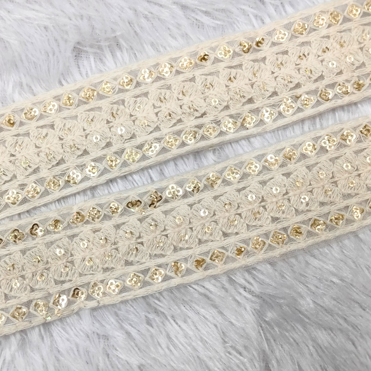 White Embellished Thread Trim