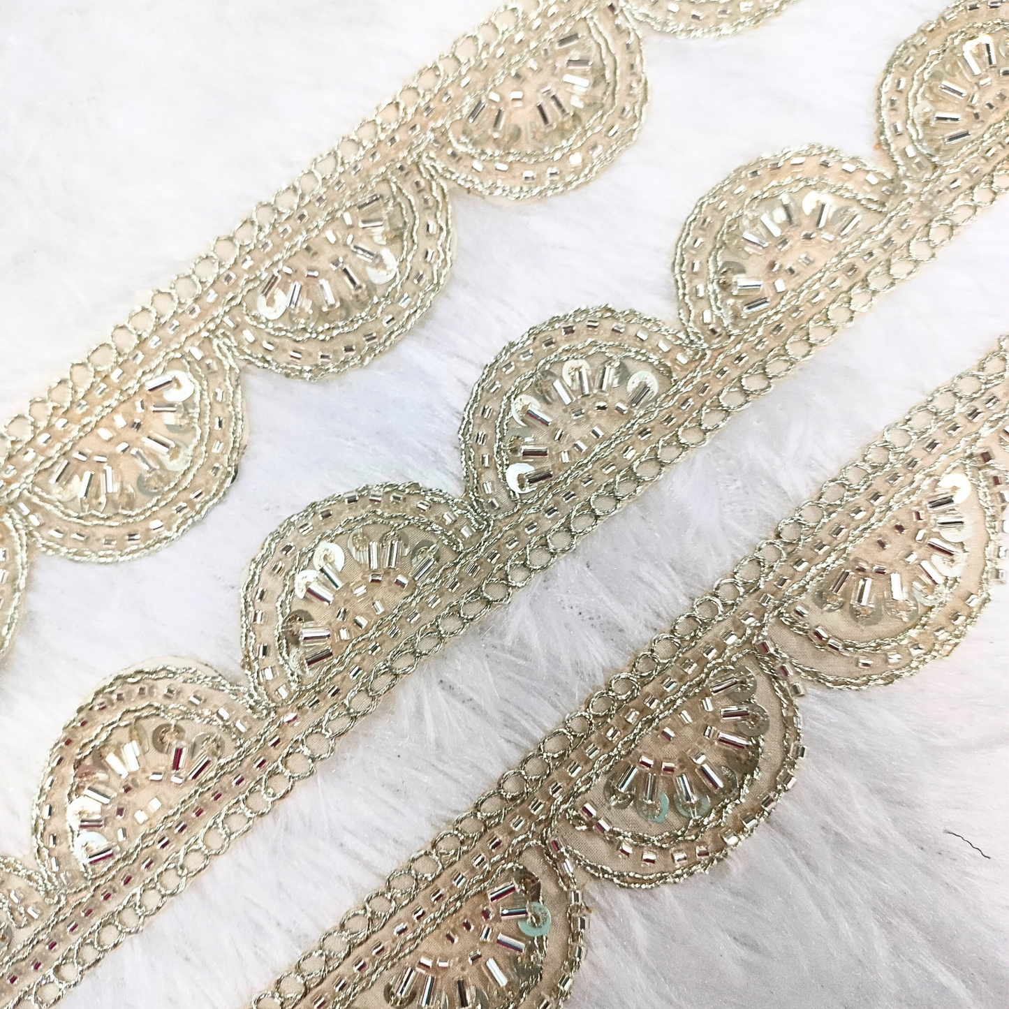 Scalloped Water Gold Cutdana Embellished Trim