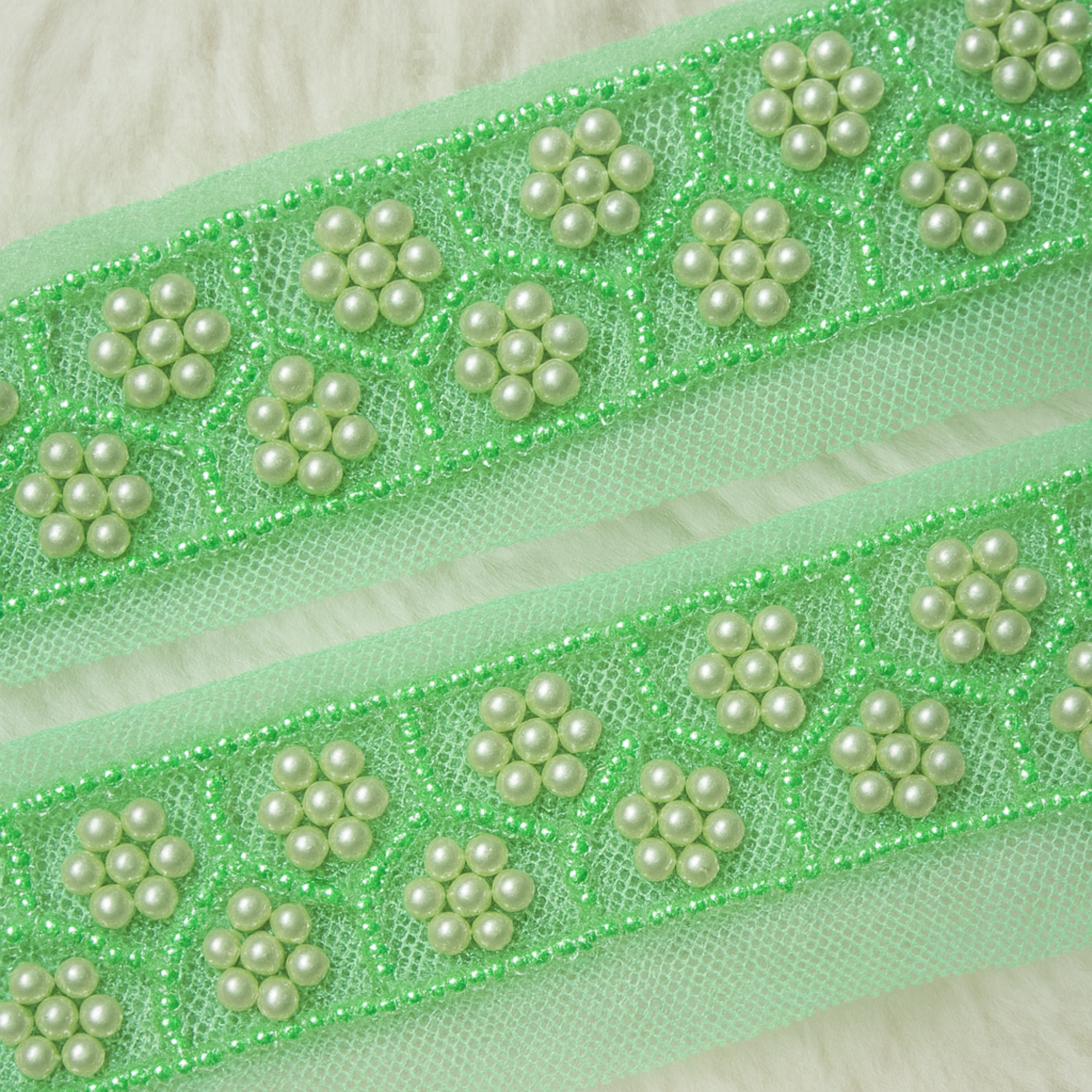 Handcrafted Pearl Floral Net Trim
