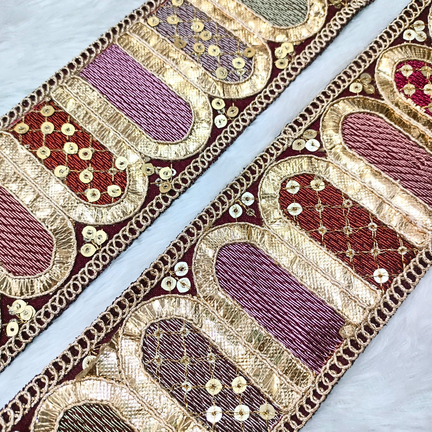 Maroon Multicolor Embroidery Work Lace