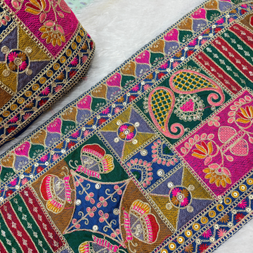 Multicolour Patchwork Style Mirror & Zari Lace Border