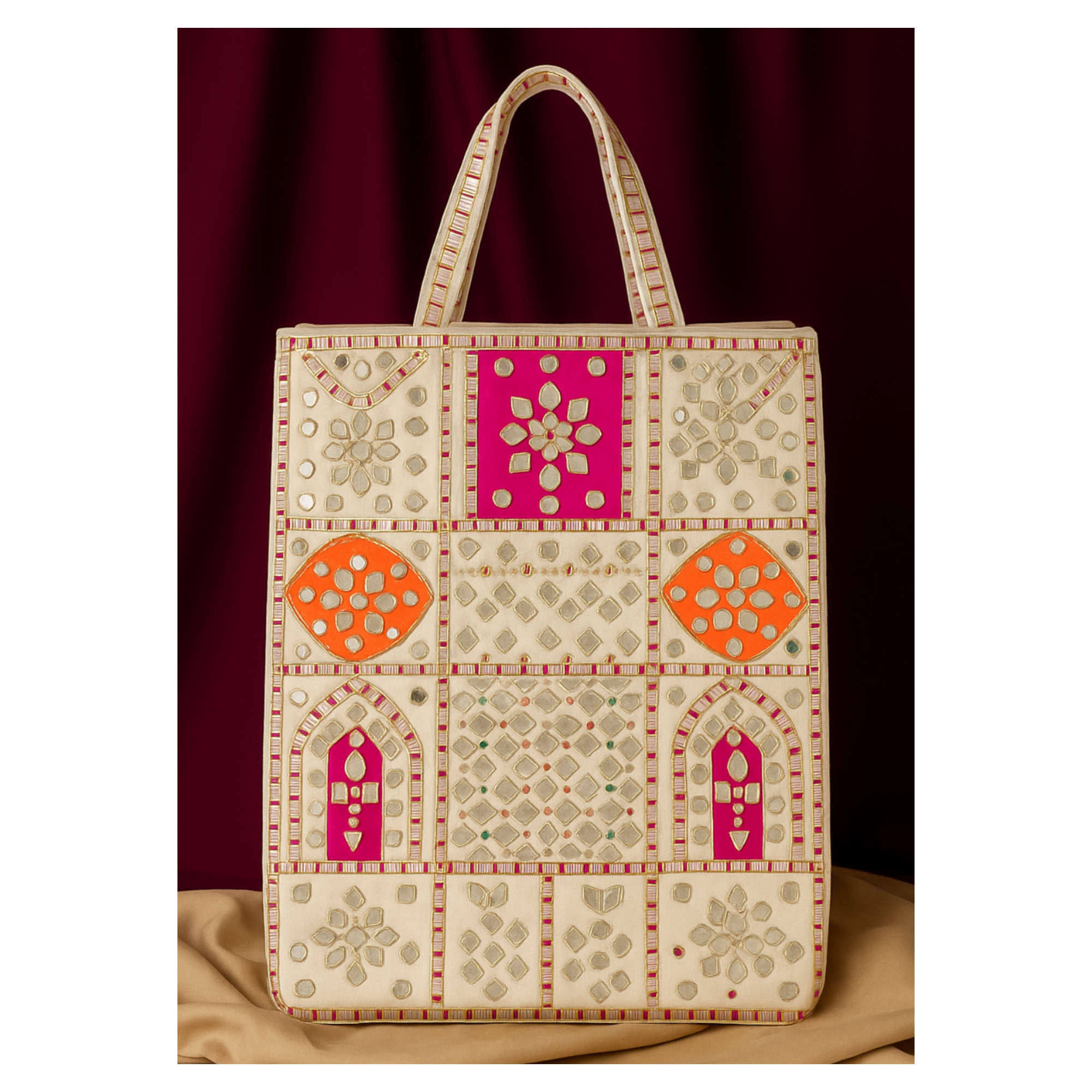 Multicolor Mirror Work Tote Bag