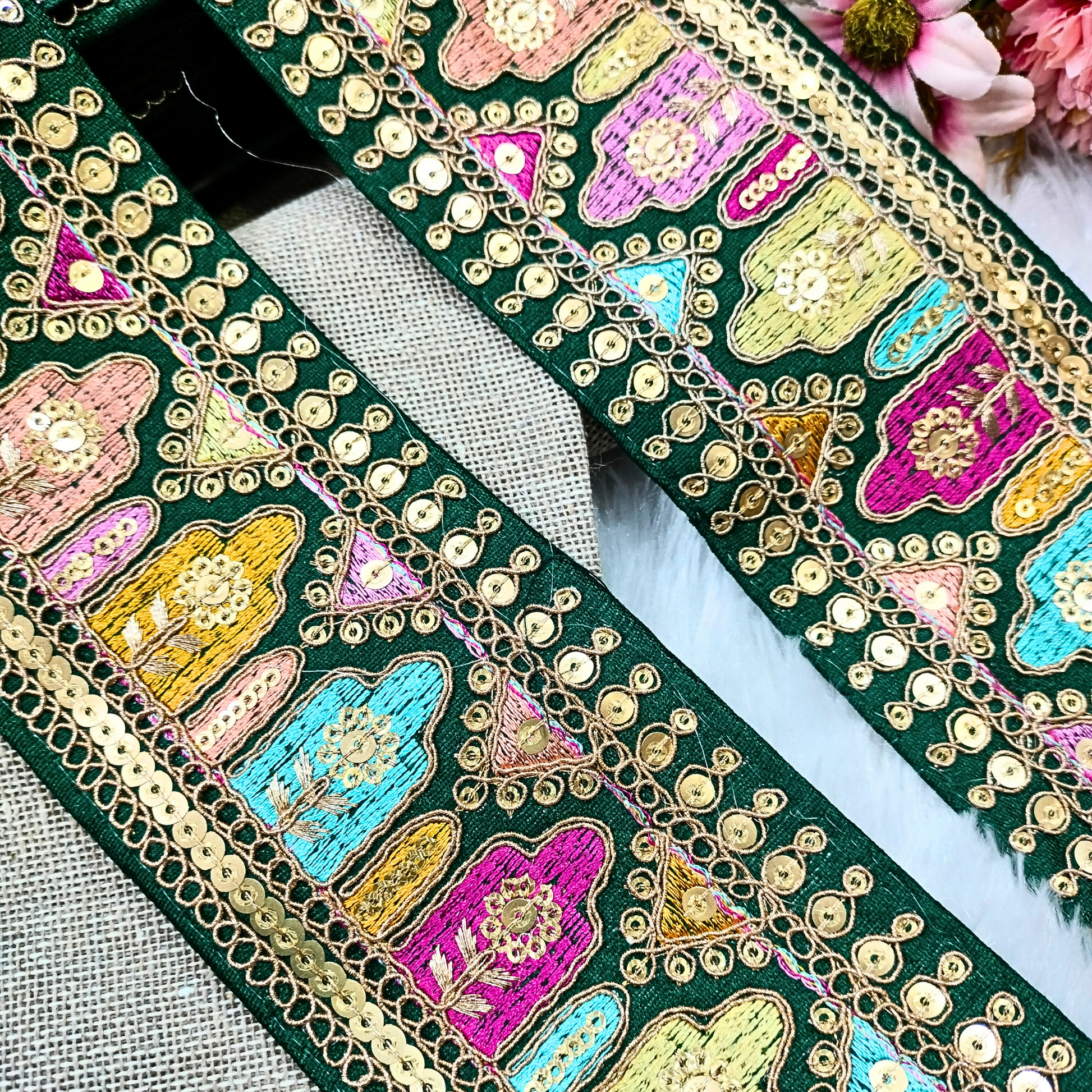 Dark Green Embroidered Lace