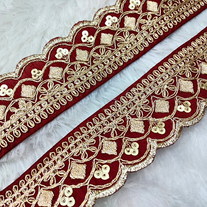 Fancy Maroon Zari Embellished Trim