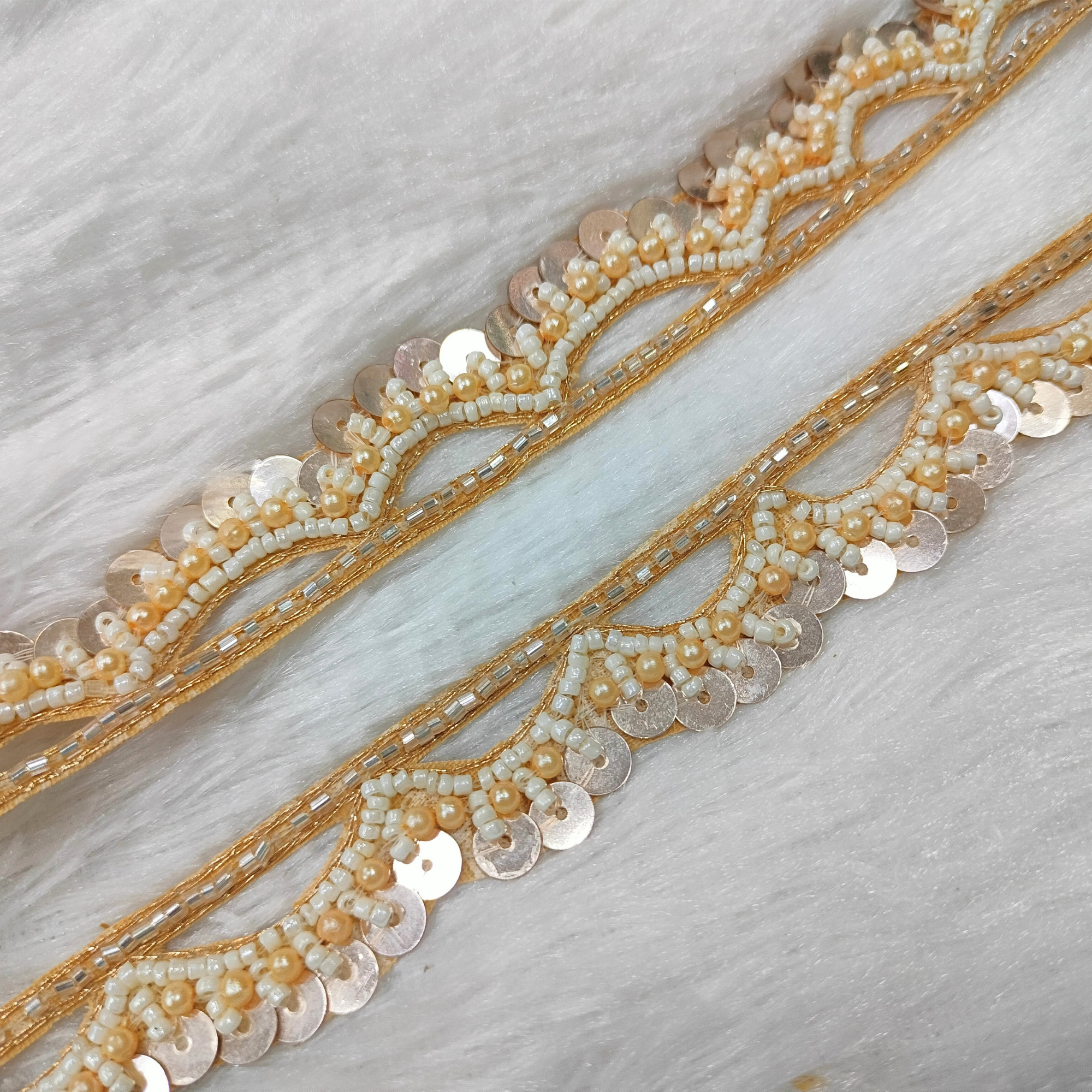 Sequins Embellished Scalloped Handwork Lace